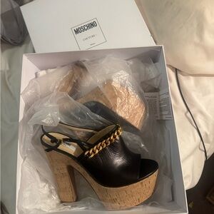 Moschino Black and Gold Chain Platform Heels
